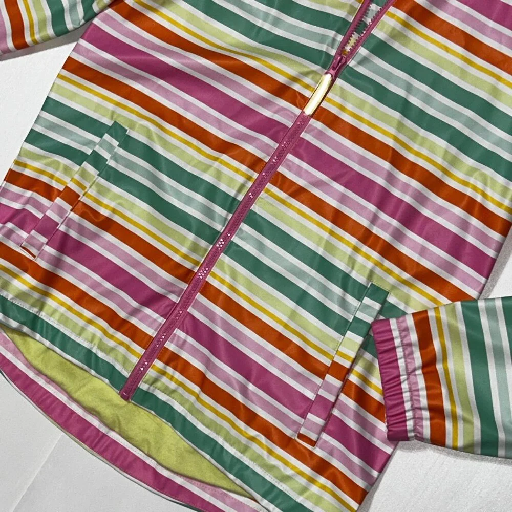 Cat & Jack Girls Hooded Rain Jacket XL 14 Striped Pink Green Orange 1696